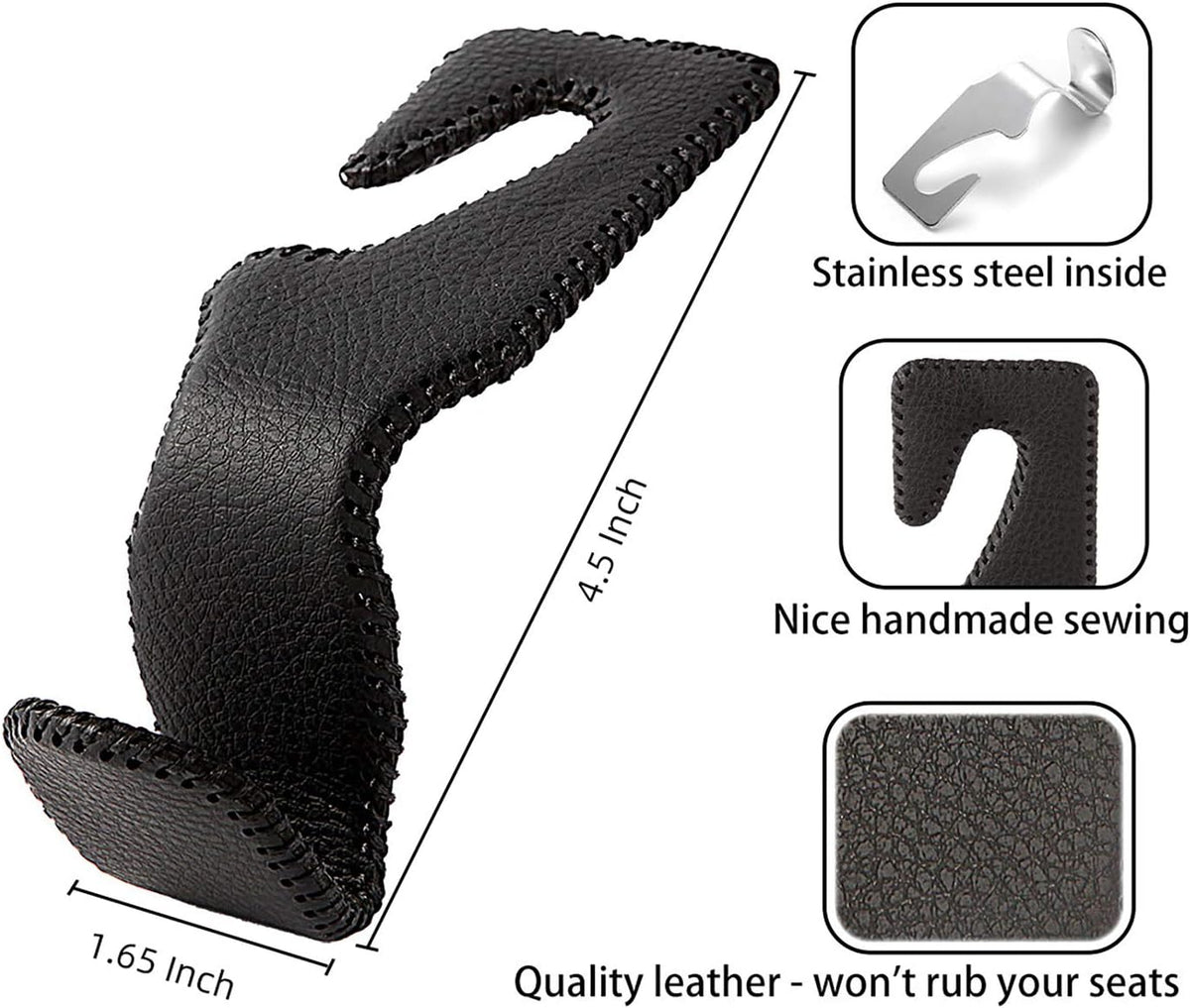 AMVOYOA Headrest Hooks for Car, Back Seat Organizer Gray Leather Hanger Holder Hook, for Hanging Purses and Bags and Coats, Pack of 2