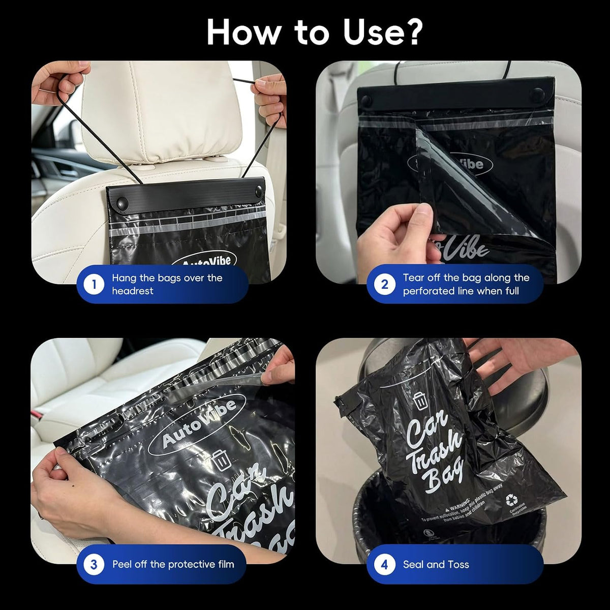 50 Count Hanging Recycled Disposable Car Trash Bags Pack-Friendly