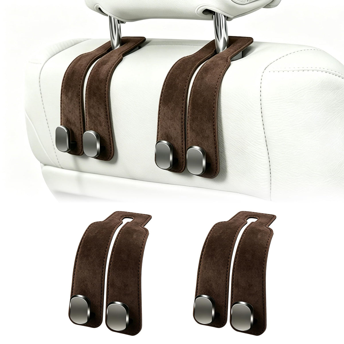 Amelity Car Headrest Hooks, Purse Hook for Car 4 Pack Beige