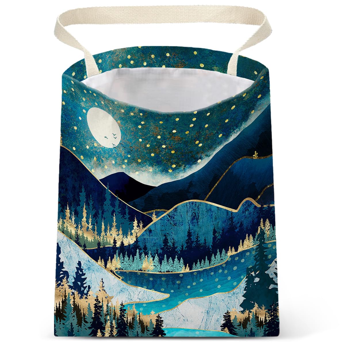 Car Trash Bag Hanging No Snap Small Garbage Bag for Car Back Seat Cute Printed One-handed Strap Trash Bags Car Accessories-Mountain Moon Lake Car Trash Bags