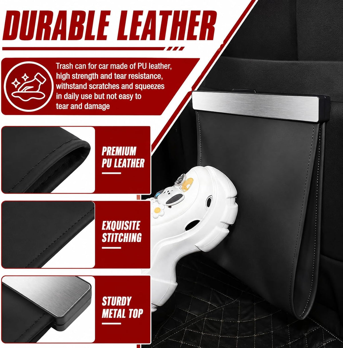 2026 New LED Car Trash Can,Leak-Proof Car Trash Bin with Automotive Trashs Bag for Organizers & Storage,Strong Magnetic Cars Garbage Can for Backseat,Console,Door