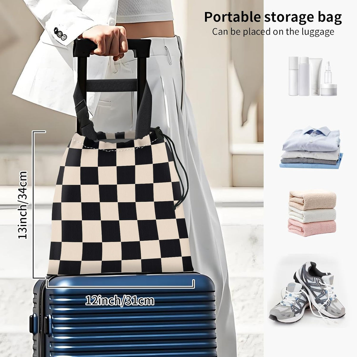 Car Trash Bag Large Hanging Can for Back of Seat, Cute Waterproof Car Garbage Bag for Vehicle, Travelling, Outdoor Cute Black Beige Plaid