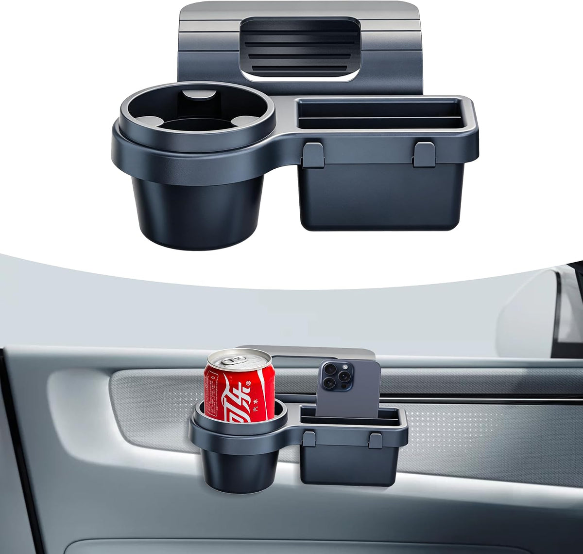 Car Window Multifunctional Storage Organizer, Vehicle Door Side Hanging Storage Rack with Cup Holder, Phone Holder, Key Hook & Charging Port Universal Fit for SUV Truck Sedan (Black)