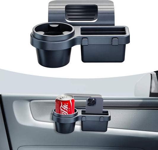 Car Window Multifunctional Storage Organizer, Vehicle Door Side Hanging Storage Rack with Cup Holder, Phone Holder, Key Hook & Charging Port Universal Fit for SUV Truck Sedan (Black)