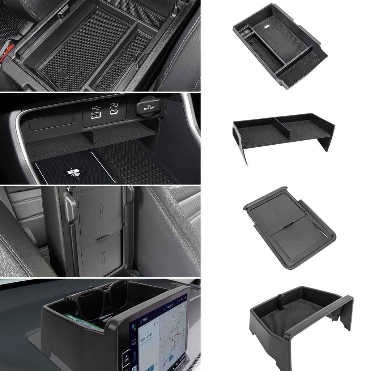 2PCS Center Console Organizer Tray and Armrest Storage Box Compatible with 2026 2025 2024 2023 Honda CRV Accessories Insert Secondary Storage Box with ABS Material