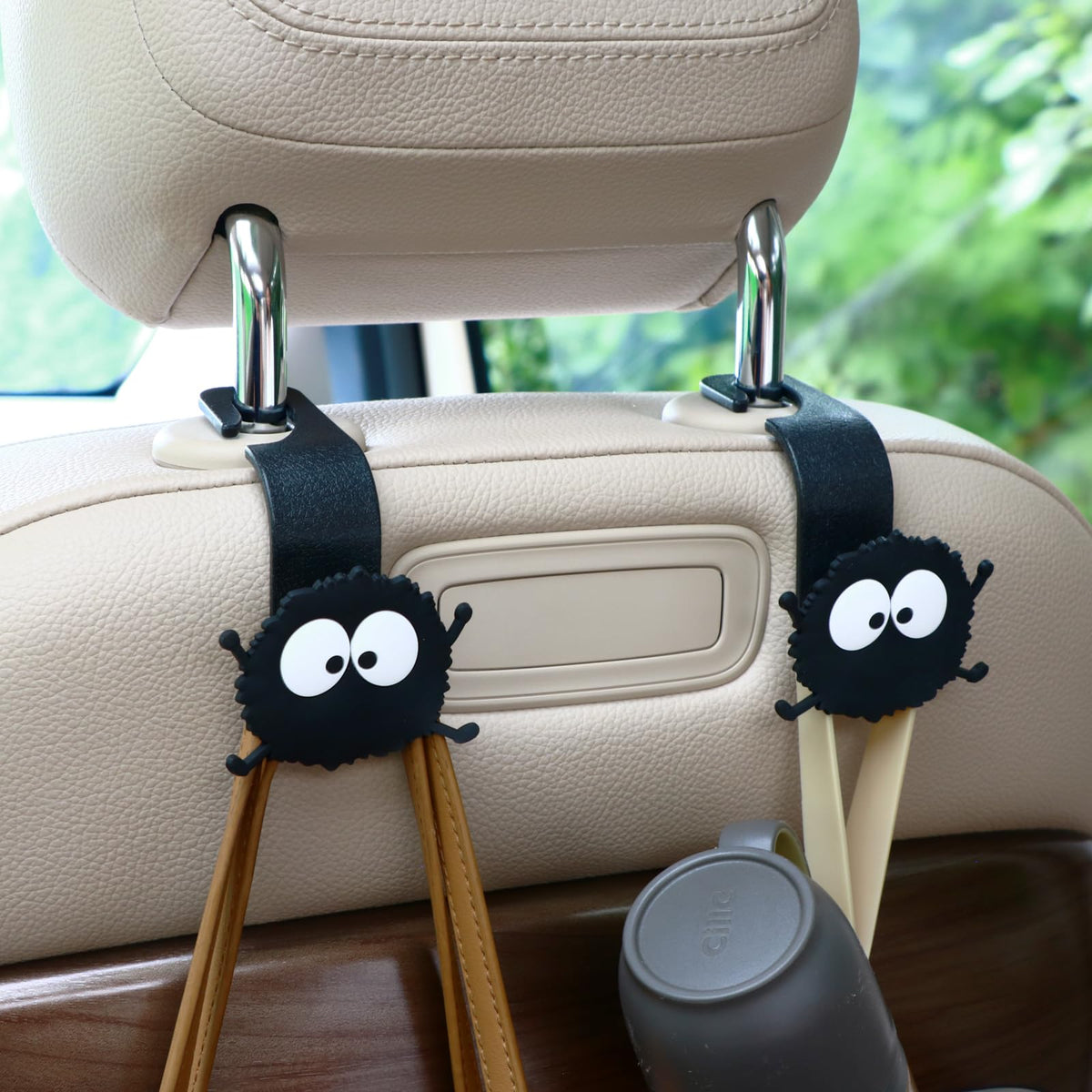 Car Hooks for Purses and Bags Cute Soot Sprite, 2 Pack Black