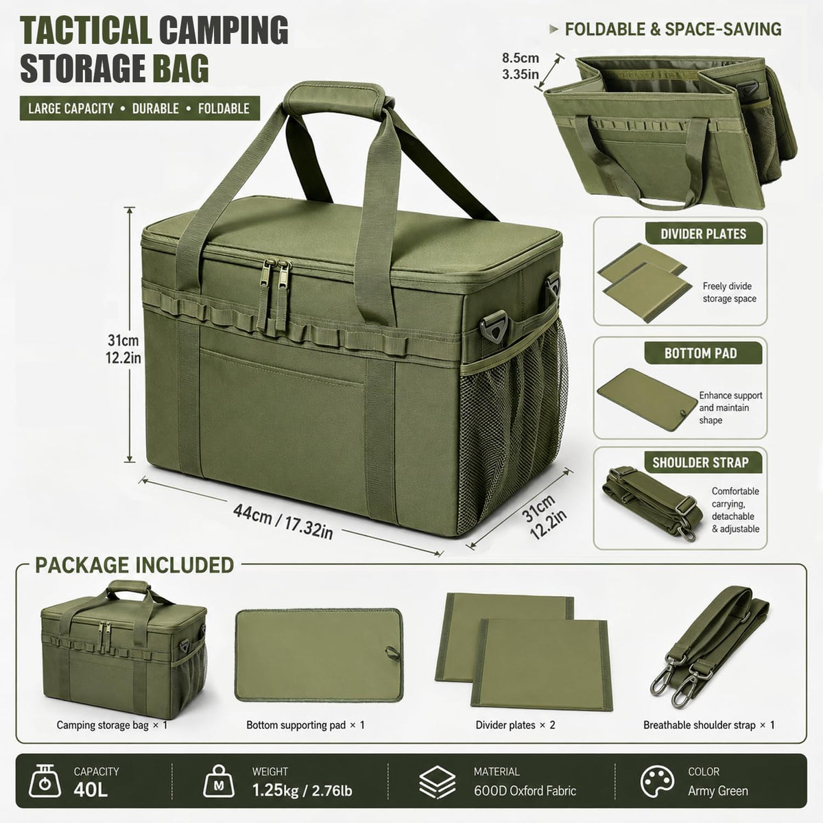 40L Waterproof 600D Camping Storage Bag Modular Organizer Outdoor Gear Kitchen Carry Case