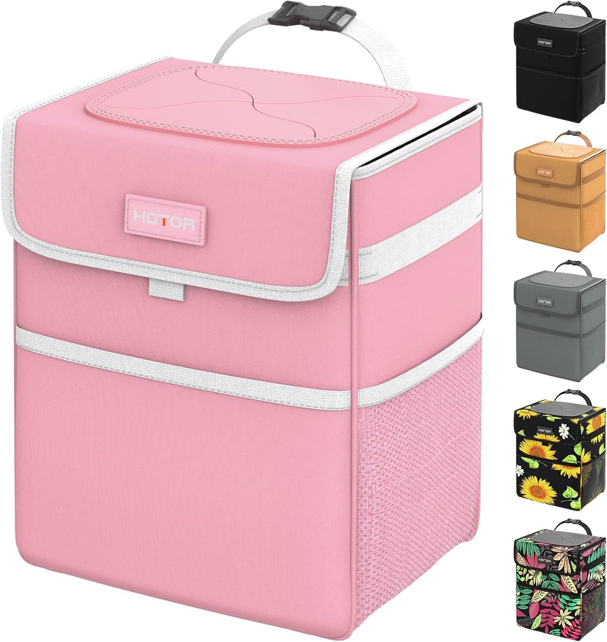 HOTOR Car Trash Can, Leak-Proof Car Organizer, Flamingo Print, 2-Gallon