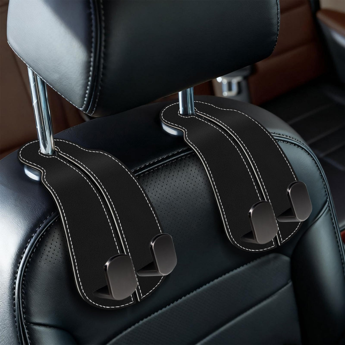 Blusabaca 2PCS Car Seat Headrest Hooks, Purses Bags Holder, Sun and Moon