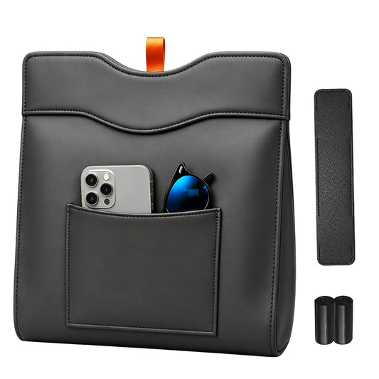 Leather Car Trash Can, LeakProof Waterproof Car Garbage Can with 60 Liners