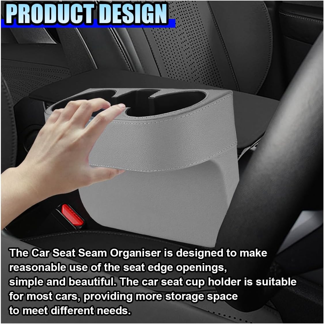 ZIMISI Car Cup Holder, Leather Front Console Gap Filler Organizer (Grey)