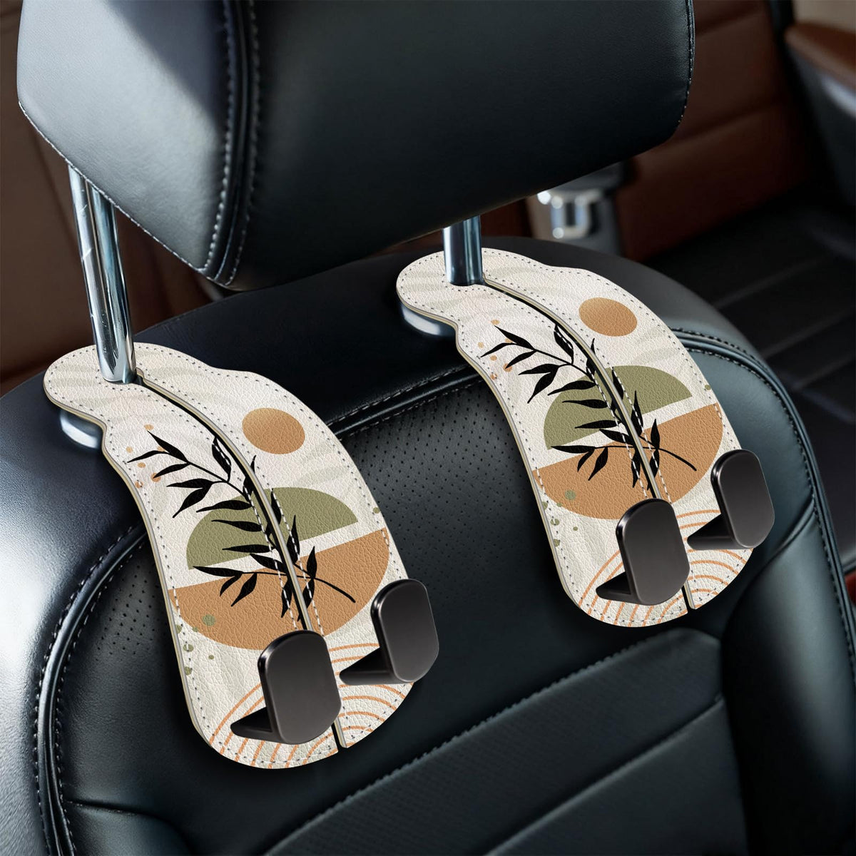 Blusabaca 2PCS Car Seat Headrest Hooks, Purses Bags Holder, Sun and Moon