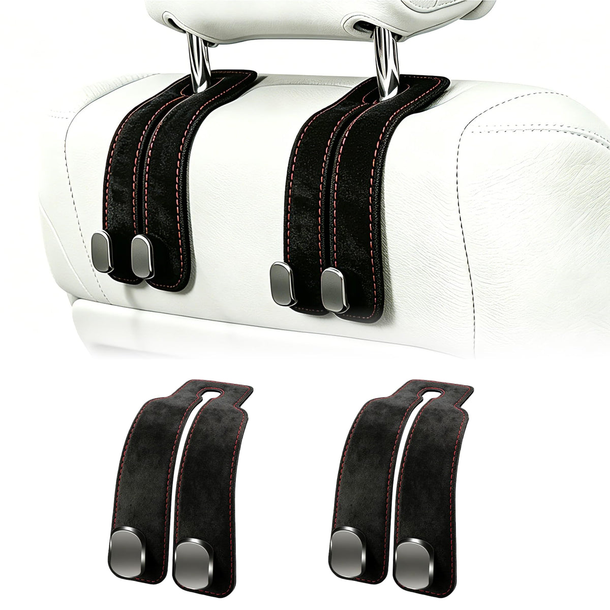 Amelity Car Headrest Hooks, Purse Hook for Car 4 Pack Beige