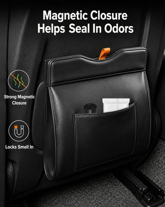 Leather Car Trash Can, LeakProof Waterproof Car Garbage Can with 60 Liners