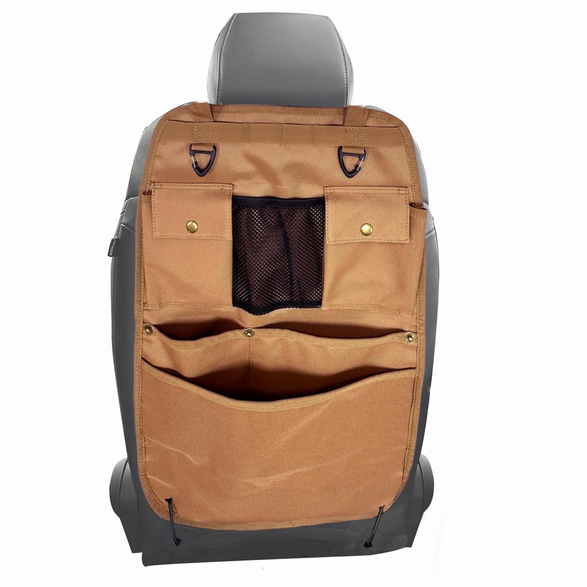 Black Car Seat Back Organizer with Multiple Pockets and Hooks
