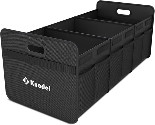 K KNODEL 3 Compartments Trunk Organizer for Car and Sedan (Large, Black)