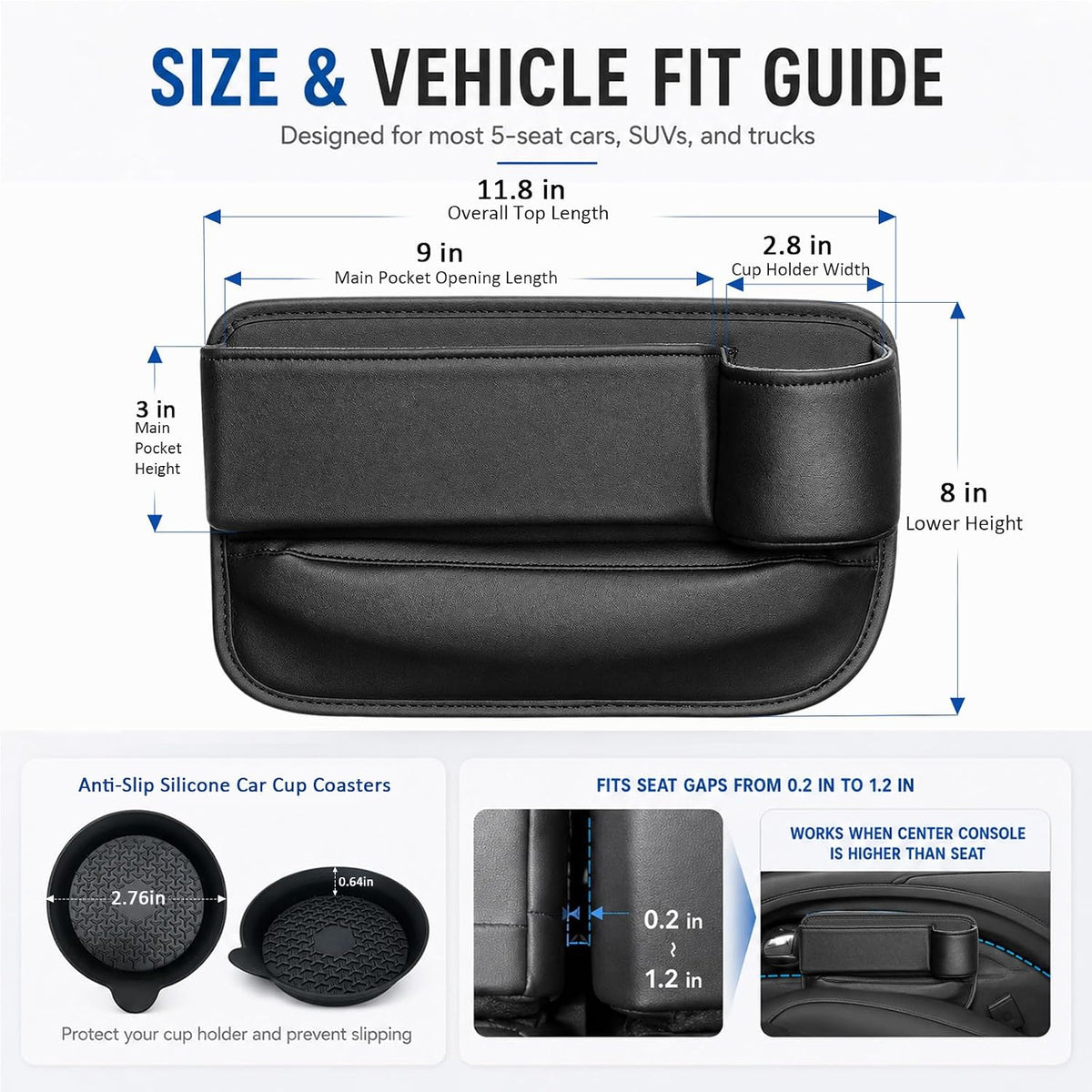 2 Pack Car Seat Gap Filler with Cup Holder – Anti-Drop Design