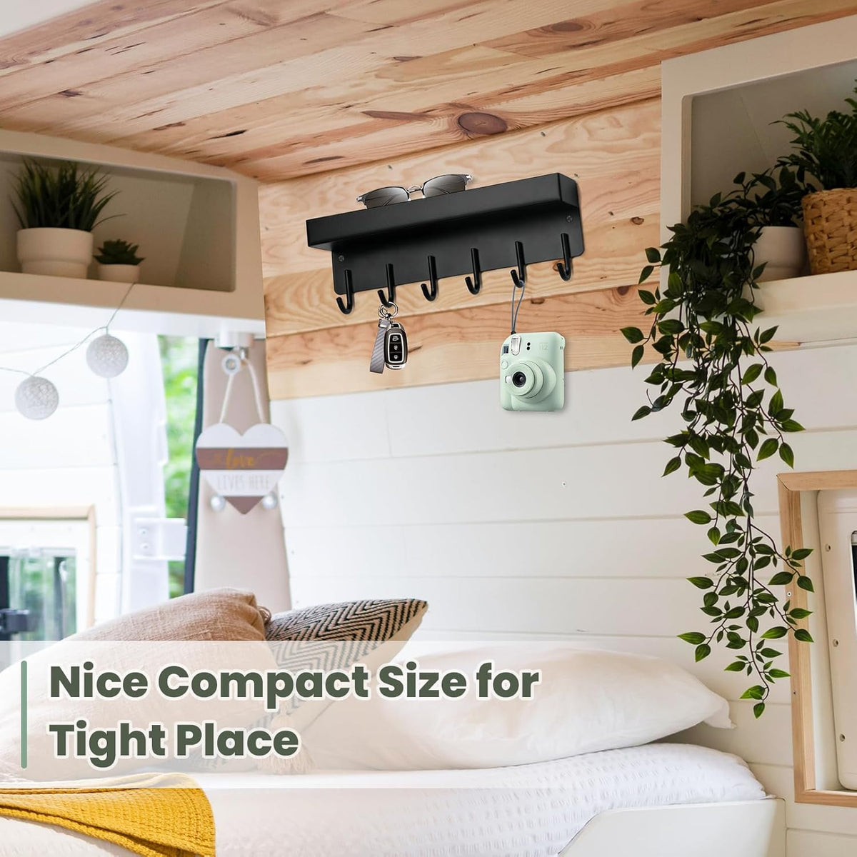 Magnetic Key Holder Wall Mount, Small Key Rack with Tray, Black