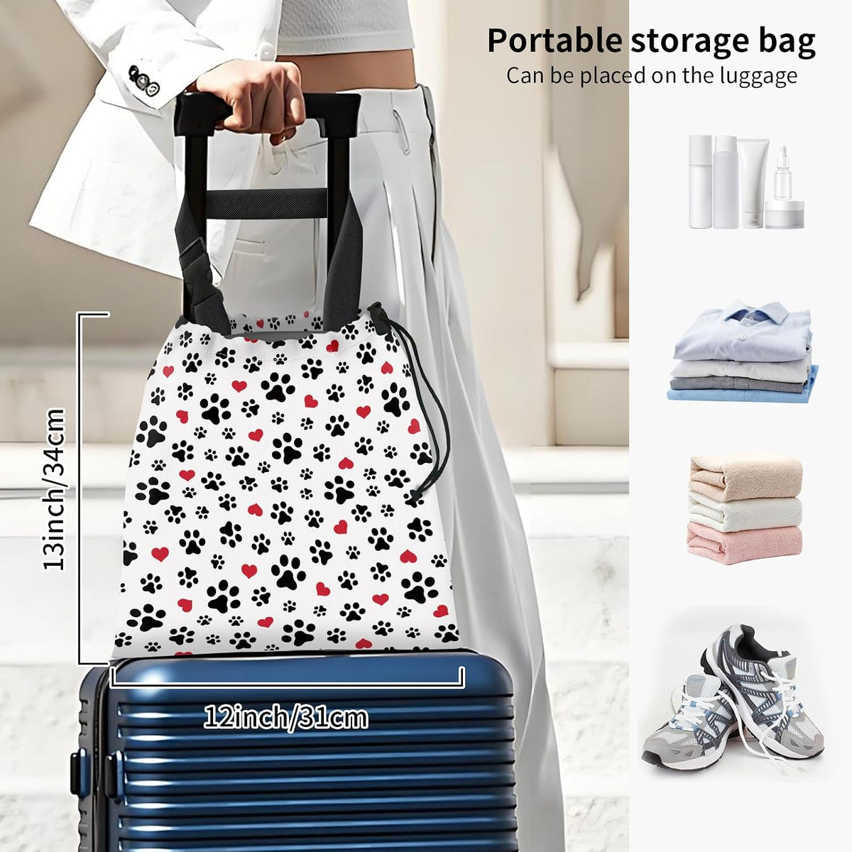 Car Trash Bag Large Hanging Can for Back of Seat, Cute Waterproof Car Garbage Bag for Vehicle, Travelling, Outdoor Cute Dog Paw Heart