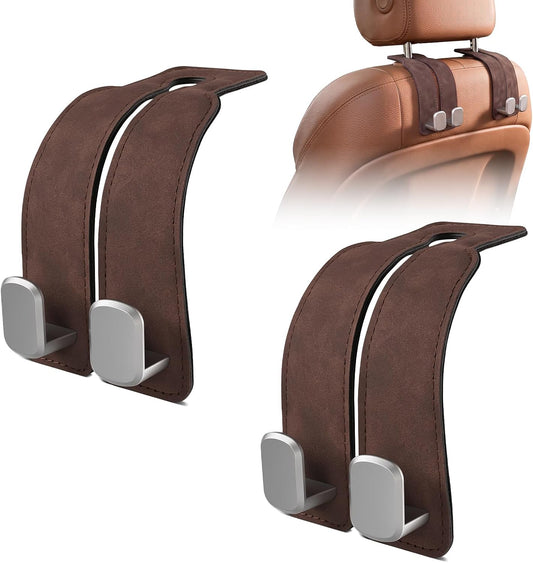 Suede Car Headrest Hooks Universal Heavy Duty Back Seat Hanger(Brown)