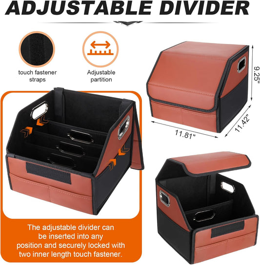 Car Storage Organizer with Box Lid, Leather Car Seat Organizer, Brown Black