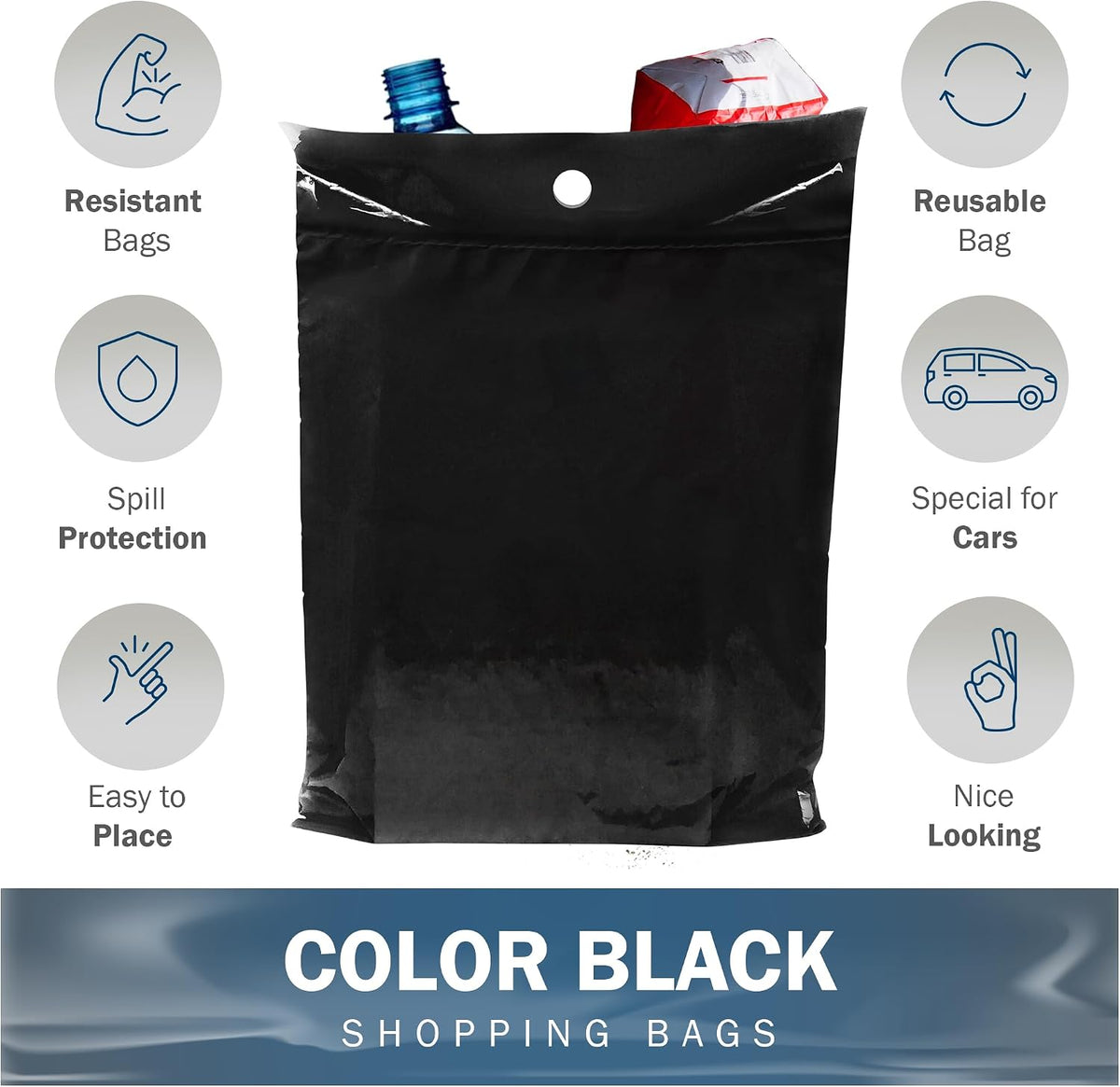 12x15 Black Car Trash Bags, Leak-Proof, Headrest Handle, 2 Mil, 50 Pack