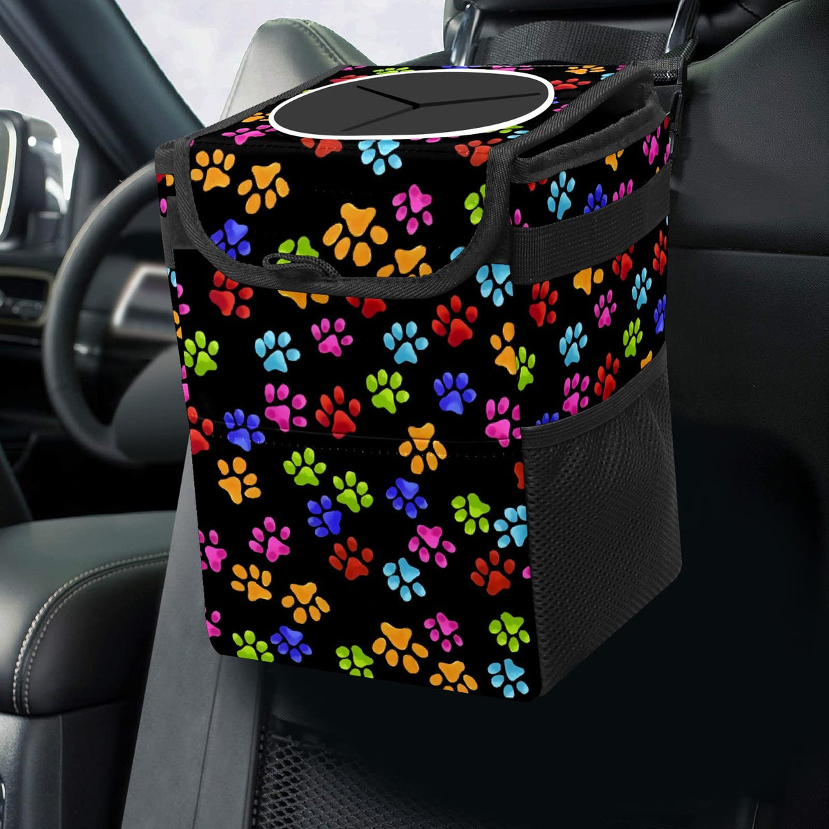 Colorful Sea Turtle Animal Car Trash Can with Lid Collapsible Reusable Waterproof Automotive Garbage Can,Car Organizer