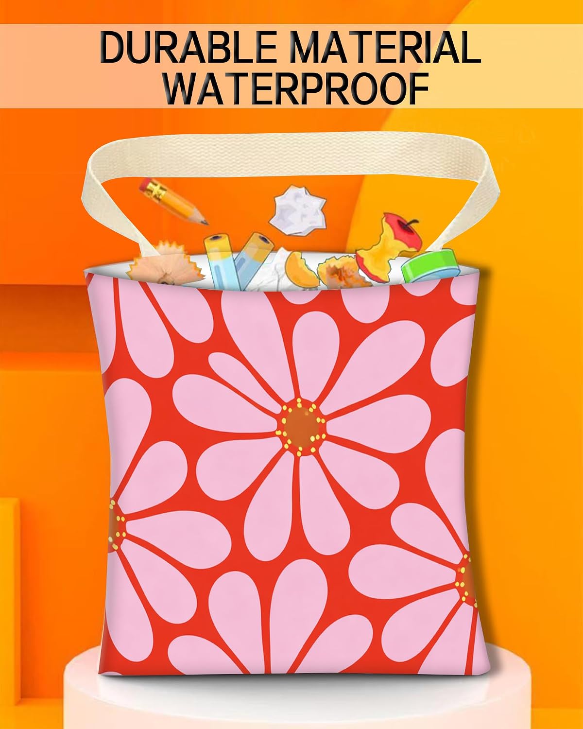 Car Trash Can, Durable Hanging Car Trash Garbage Bag, Cute Automotive Garbage Cans Organizer, Cute Pink Red Flower