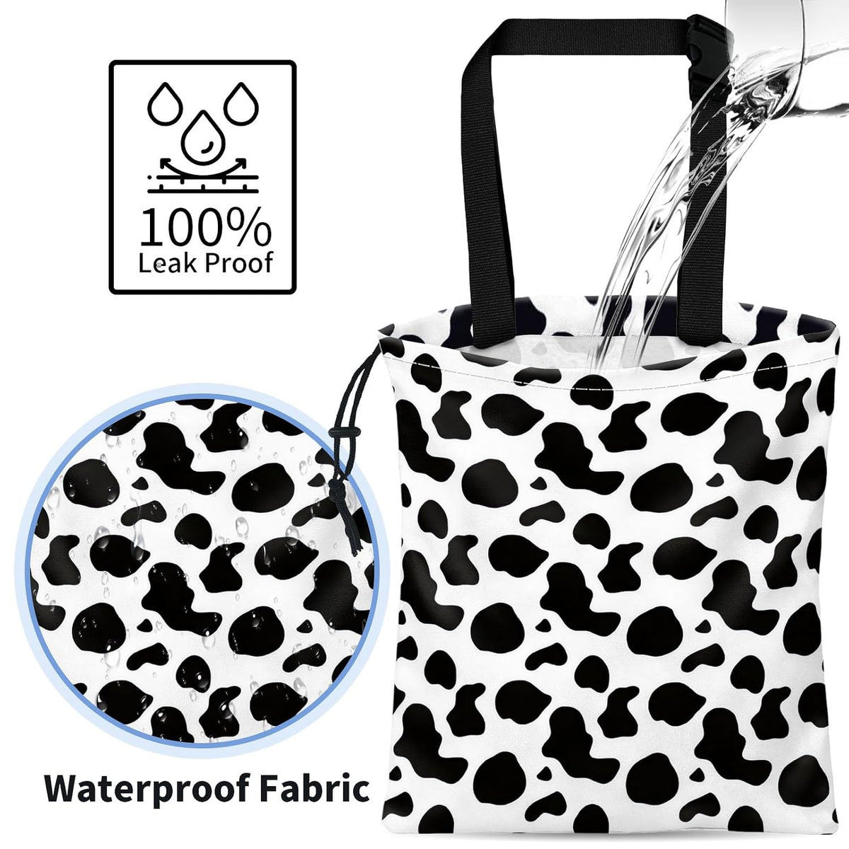 XIANGYUAN Cute Car Trash Bag,Hanging Car Organizer and Storage Bag,Trash Bin for Car Accessories,Cars Back Seat Organizer for Vehicle Travelling Camping（Black and White Cow Print）