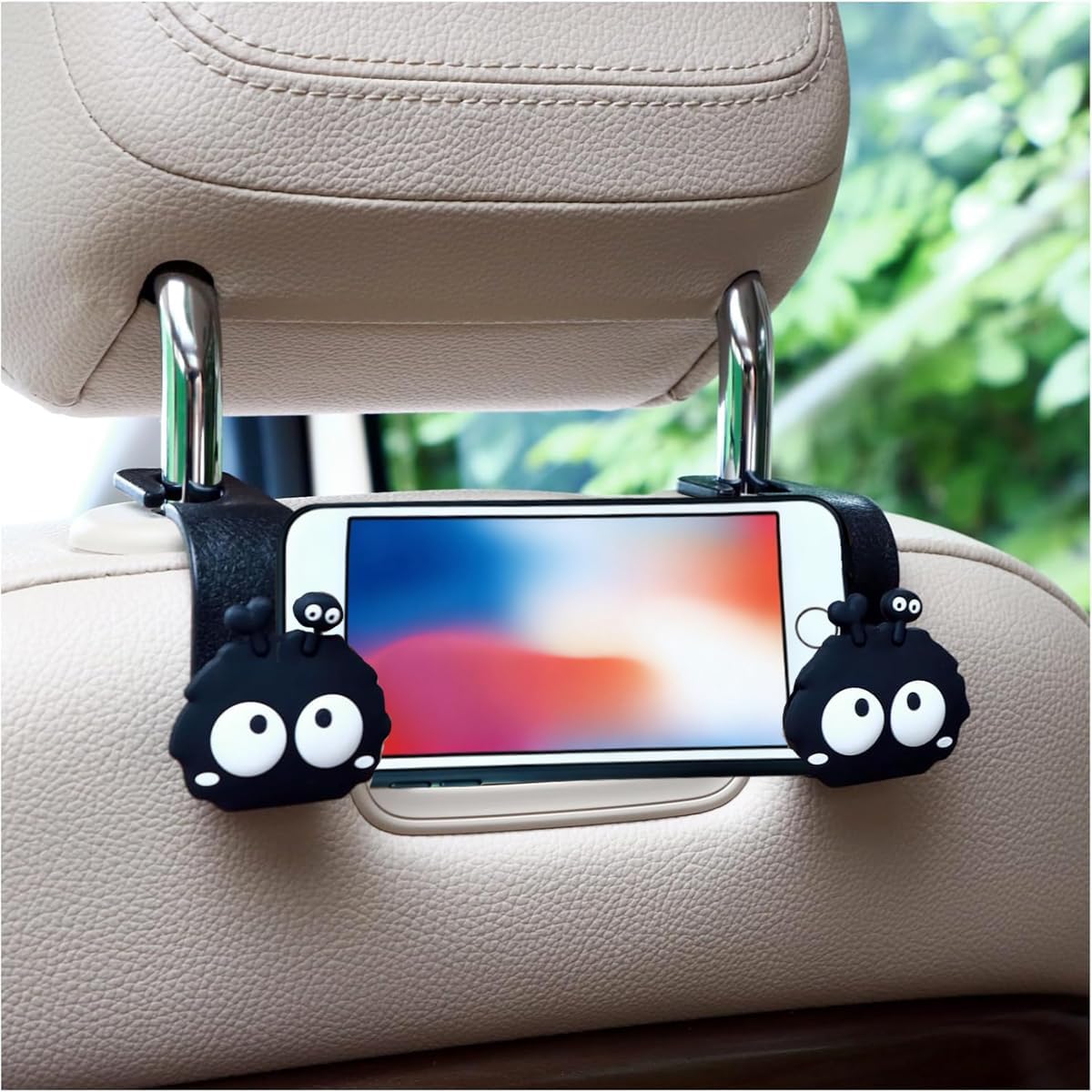 Car Hooks for Purses and Bags Cute Soot Sprite, 2 Pack Black