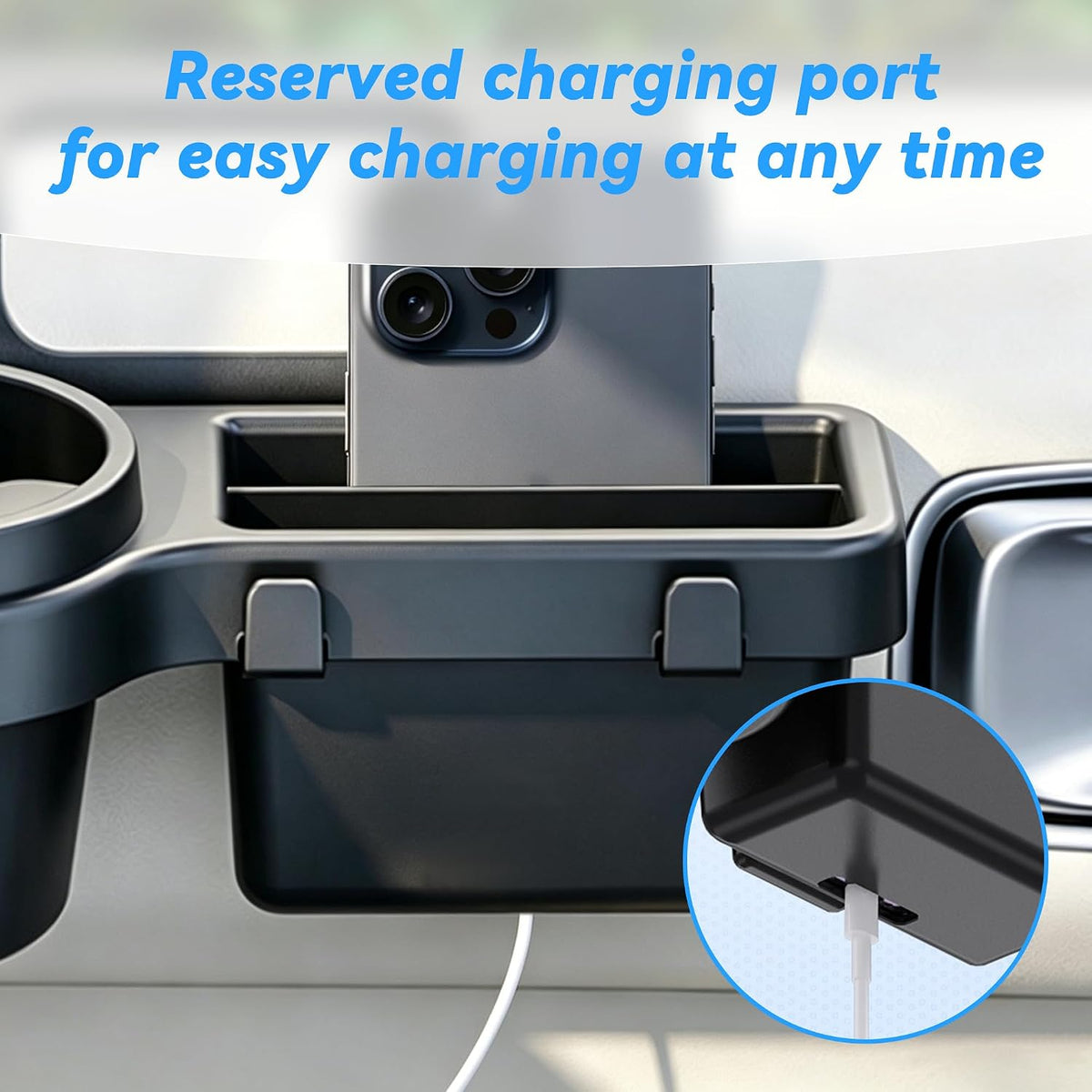 Car Window Multifunctional Storage Organizer, Vehicle Door Side Hanging Storage Rack with Cup Holder, Phone Holder, Key Hook & Charging Port Universal Fit for SUV Truck Sedan (Black)