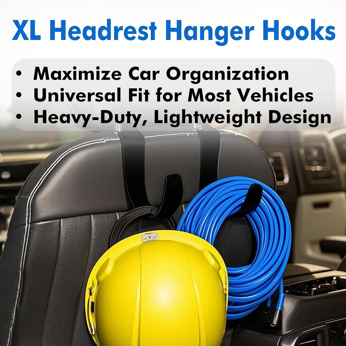 Travel Depot XL Hard Hat Holder for Truck, Heavy-Duty Headrest Hooks, 2PK