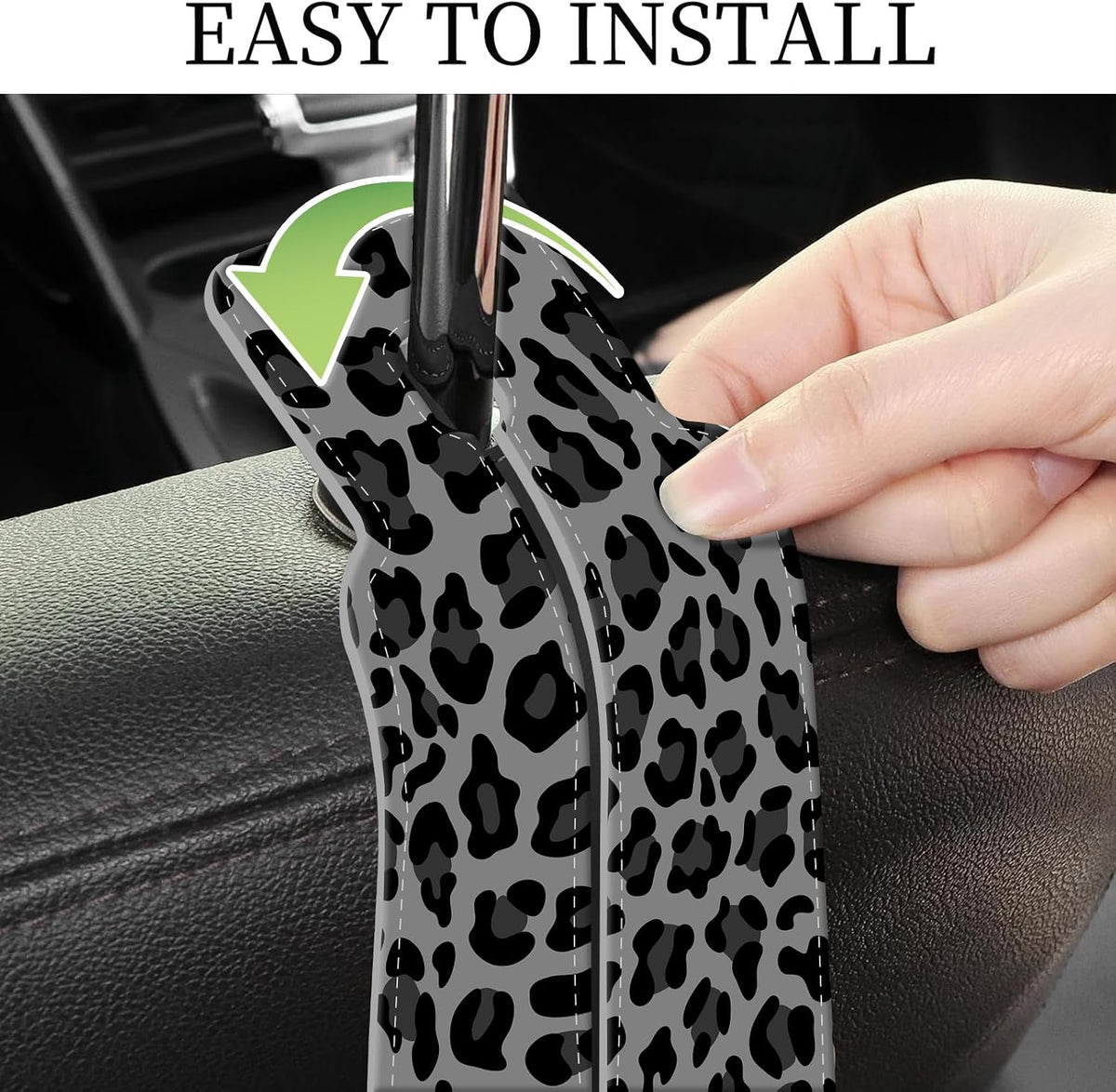 PU Leather Car Seat Hook, Storage Headrest Hanger, Cute Car Backseat Organizer, Car Hooks For Purses and Bags Gray Black Leopard