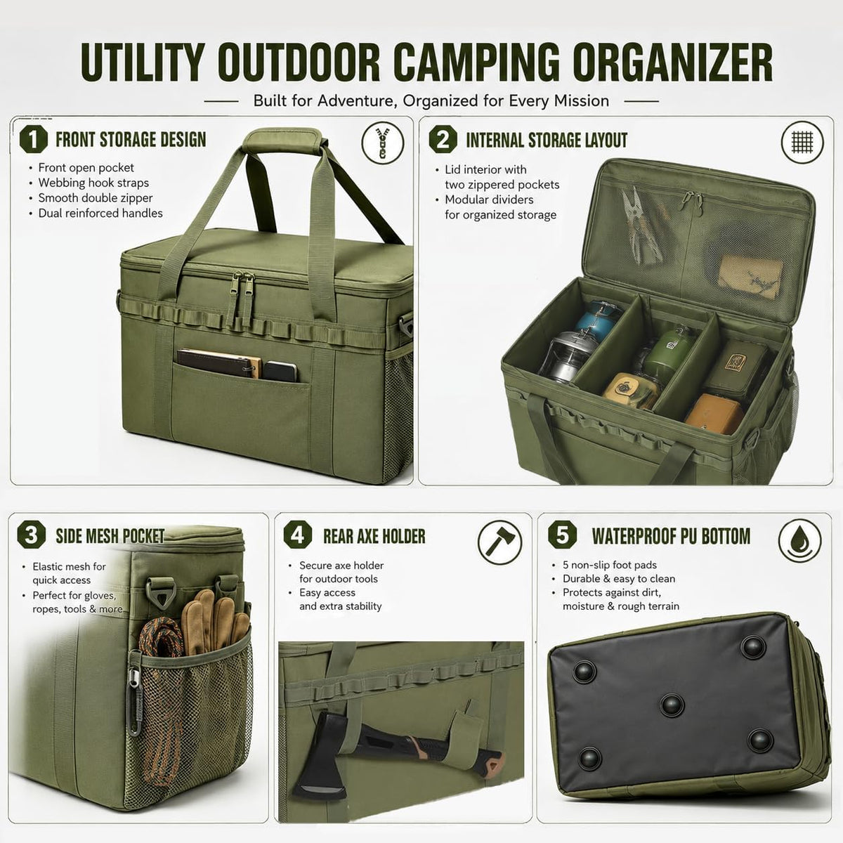 40L Waterproof 600D Camping Storage Bag Modular Organizer Outdoor Gear Kitchen Carry Case