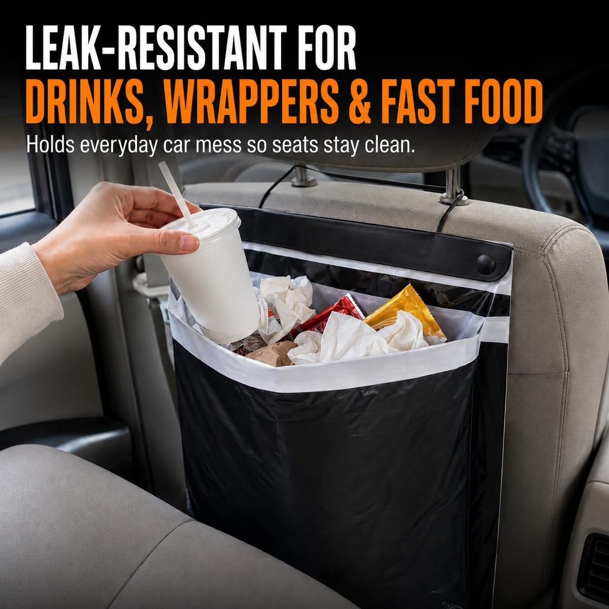 50PCS Hanging Car Trash Bags, 2 Gallon Leakproof Disposable Car Garbage Bags with Odor Seal, Stick-On Car Trash Can Alternative for Car, SUV, Truck, Stroller