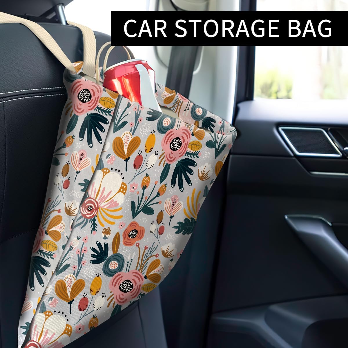 Car Trash Can, Cute Car Trash Bag, Hanging Car Organizer and Storage Bag, Trash Bin for Car Accessories, Vehicle, Travelling, Camping Cute Blue Flowers