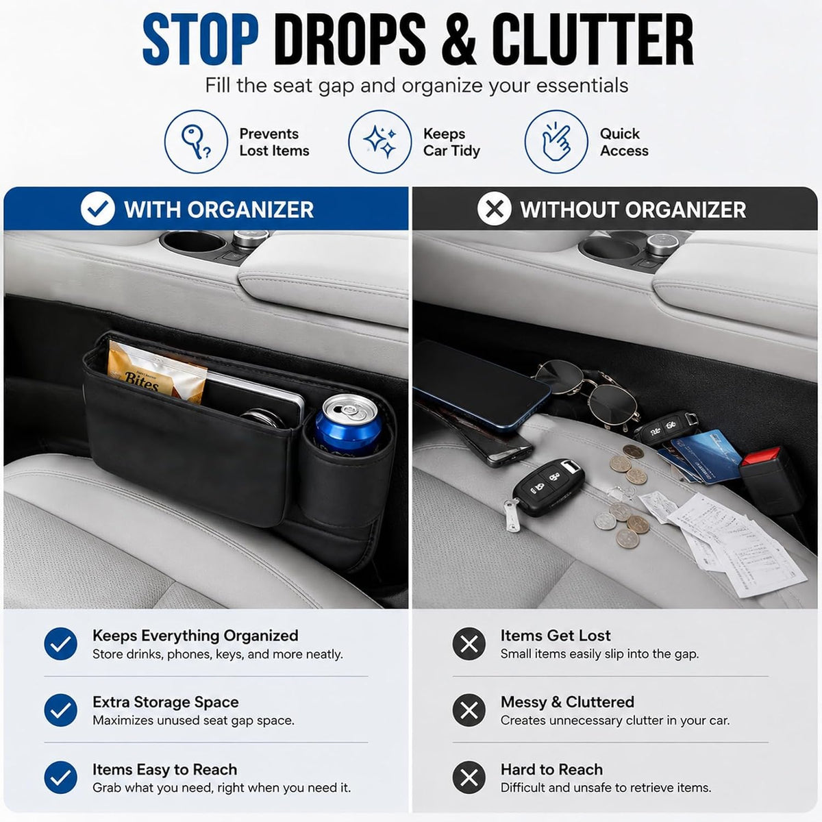 2 Pack Car Seat Gap Filler with Cup Holder – Anti-Drop Design