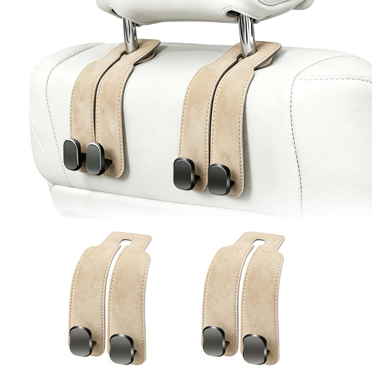 Amelity Car Headrest Hooks, Purse Hook for Car 4 Pack Beige