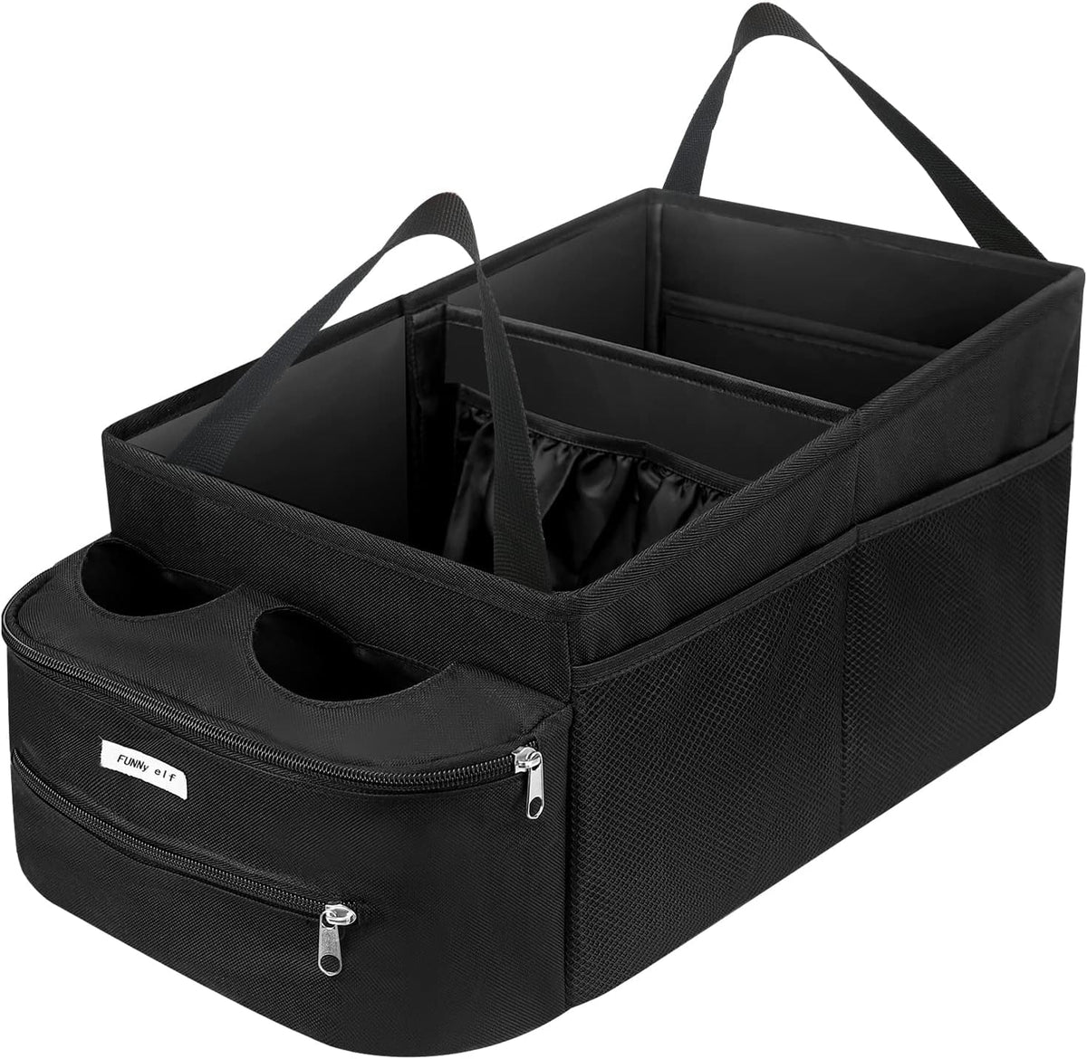 FUNNy elf Passenger Seat Organizer with Partitions & 4 Cup Holders