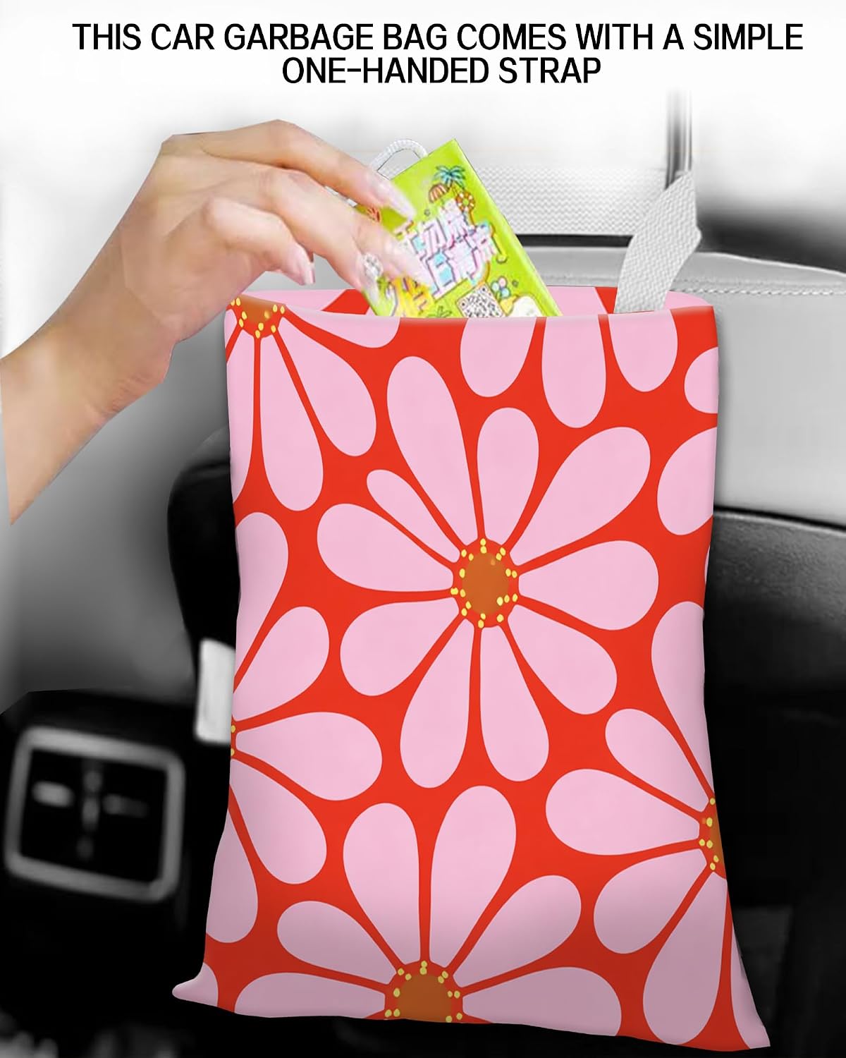 Car Trash Can, Durable Hanging Car Trash Garbage Bag, Cute Automotive Garbage Cans Organizer, Cute Pink Red Flower