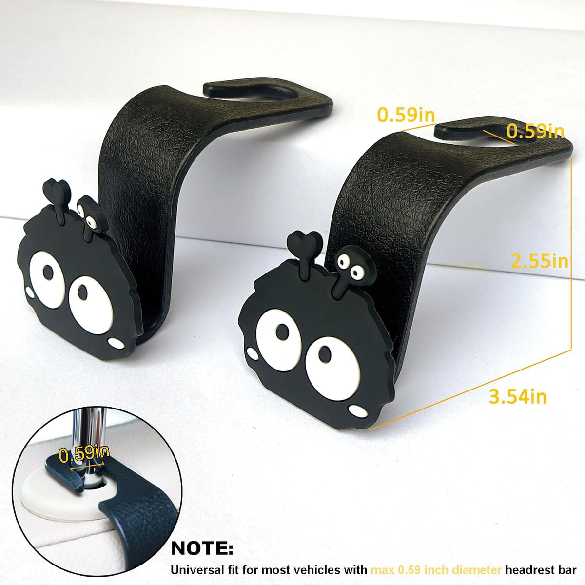 Car Hooks for Purses and Bags Cute Soot Sprite, 2 Pack Black