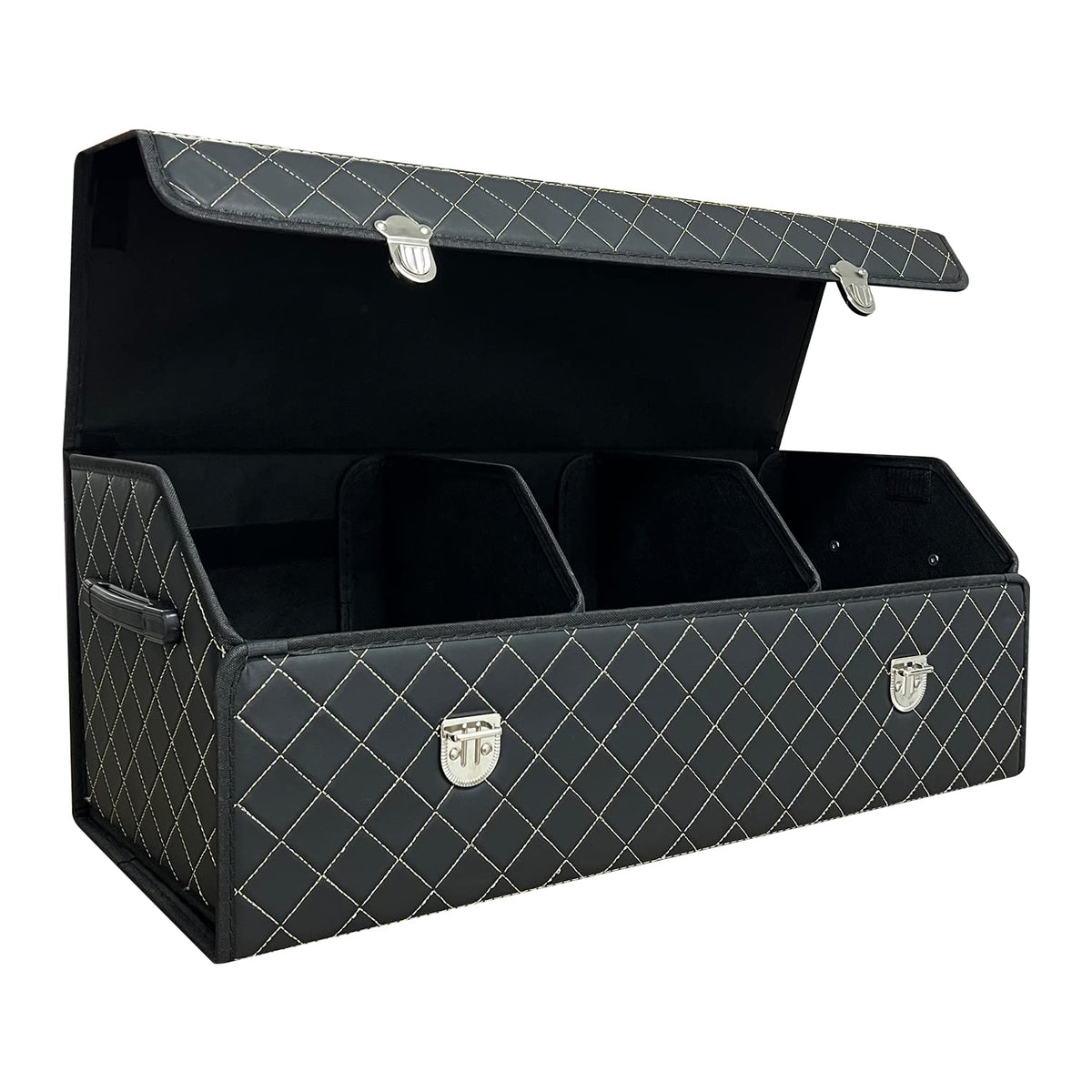 Trunk Organizer for Car With Lid,Foldable Trunk Organizer for SUVs & Sedans,Multi-Functional Leather Storage Box - Brown - Small