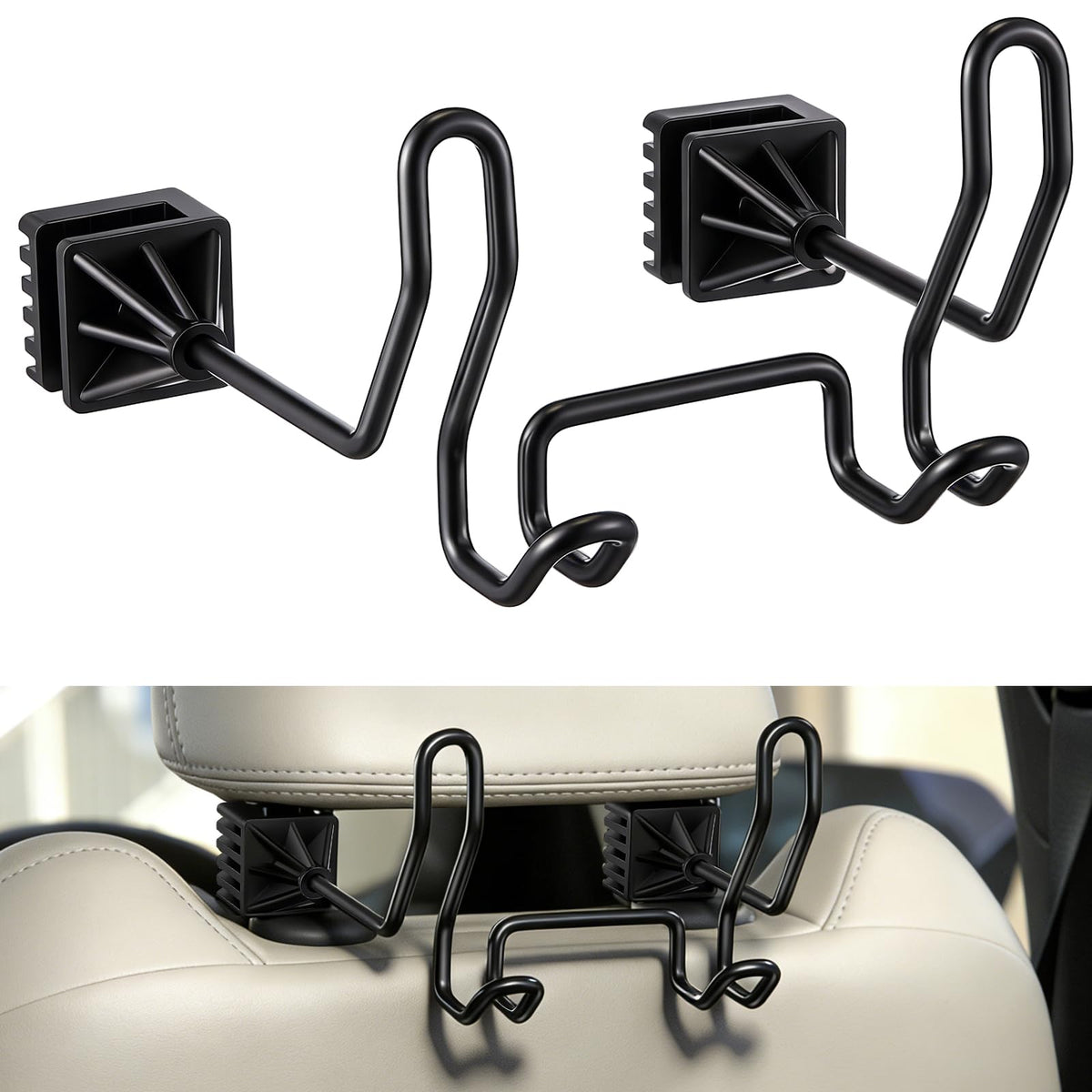 Hard Hat Holder for Truck Car Helmet Organizer, Triple Hooks, Black, 2 Pcs