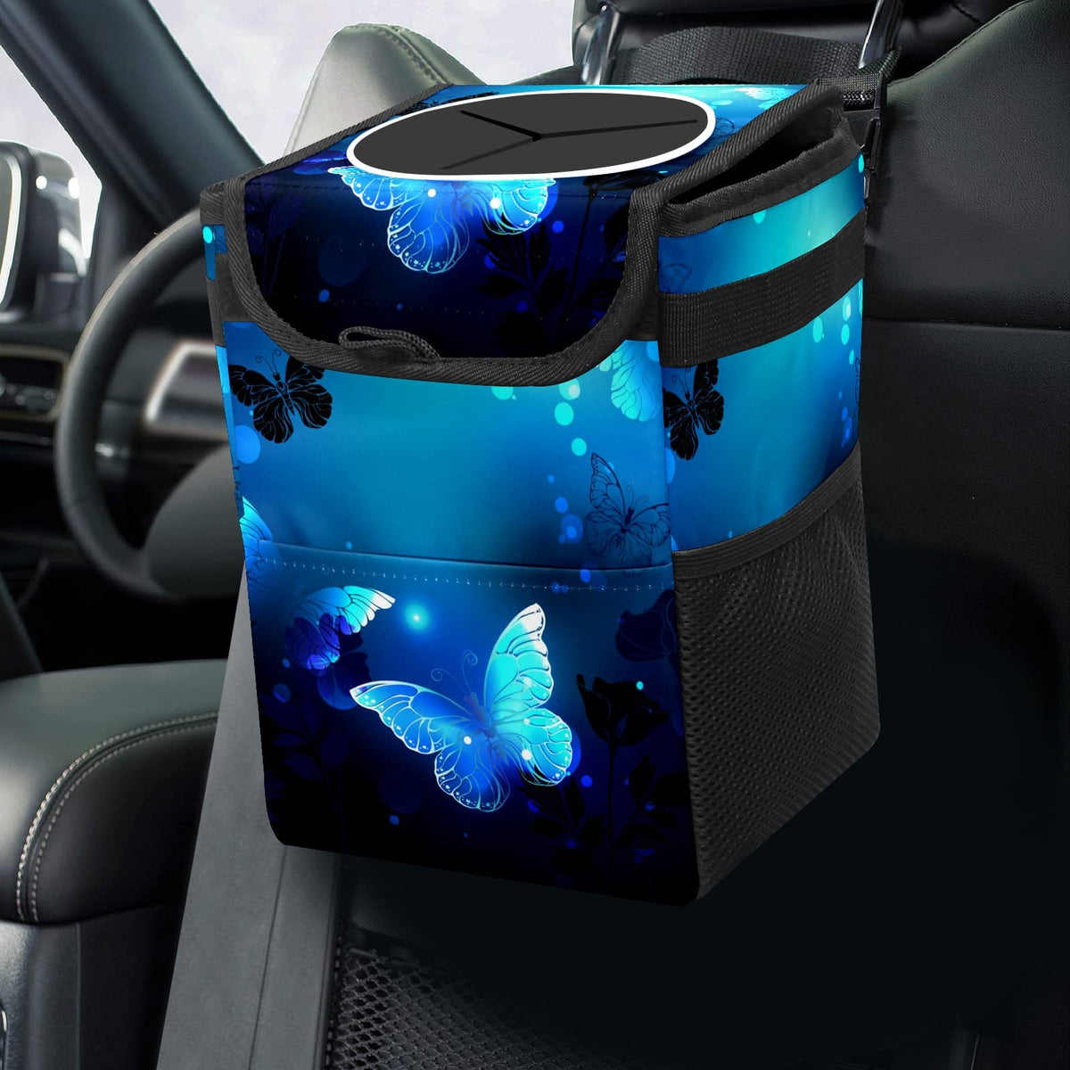 Colorful Sea Turtle Animal Car Trash Can with Lid Collapsible Reusable Waterproof Automotive Garbage Can,Car Organizer
