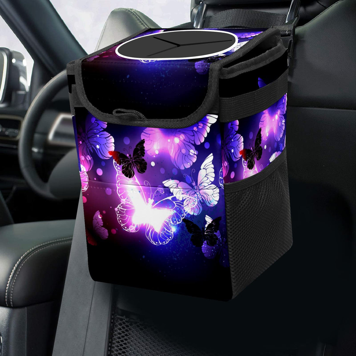 Colorful Sea Turtle Animal Car Trash Can with Lid Collapsible Reusable Waterproof Automotive Garbage Can,Car Organizer