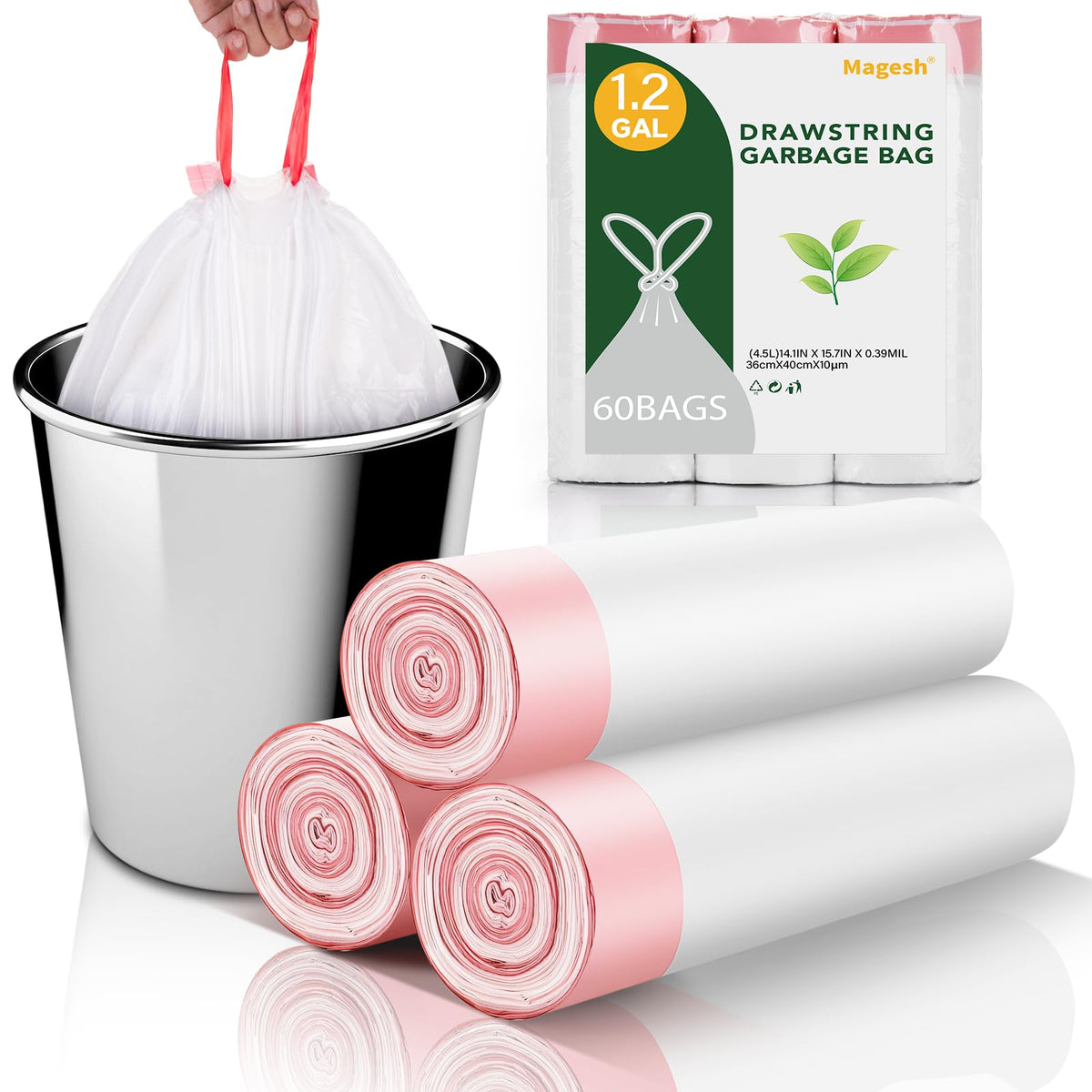 Small Trash Bags Bathroom 2 Gallon - Drawstring Kitchen Garbage Bag 125 Count Clear White Mini Unscented Strong Durable Bulk Wastebasket Plastic Liners for Car Office Can