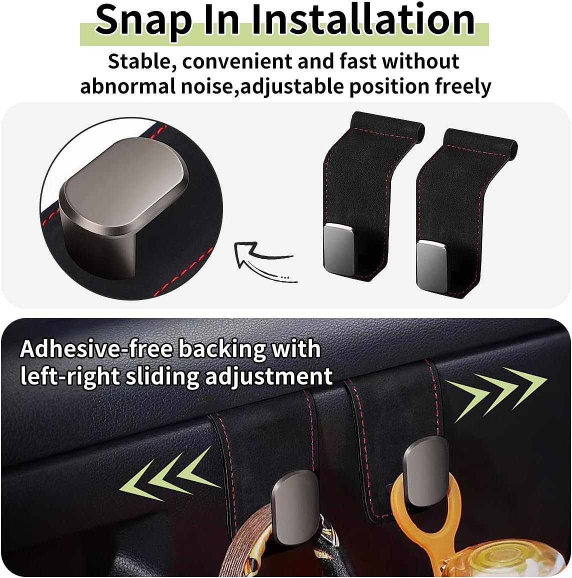 2PCS Car Co-Pilot Glove Box Organizer Hooks, Anti-Scratch Passenger Glovebox Storage Hangers, Universal Hanging Hook for Purses Bags Umbrellas (Black)