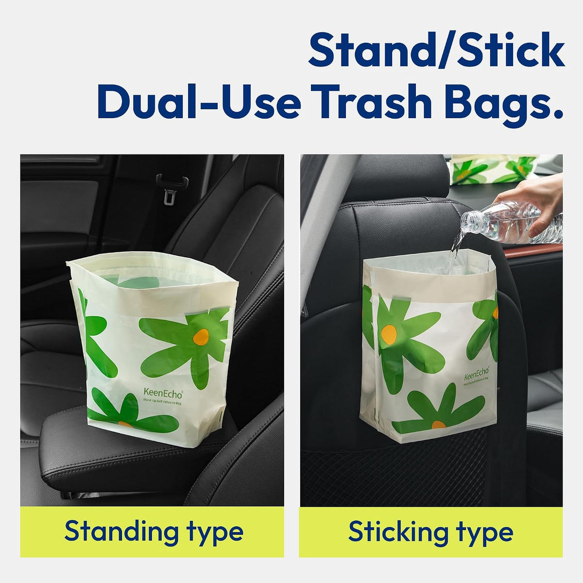 Disposable Car Garbage Bin Bags 60 PCS, Leak-proof Cleaning and Vomit Bags, Recycled HDPE, Easy Stick-On and Stand Design, Disposable Small Garbage Bags