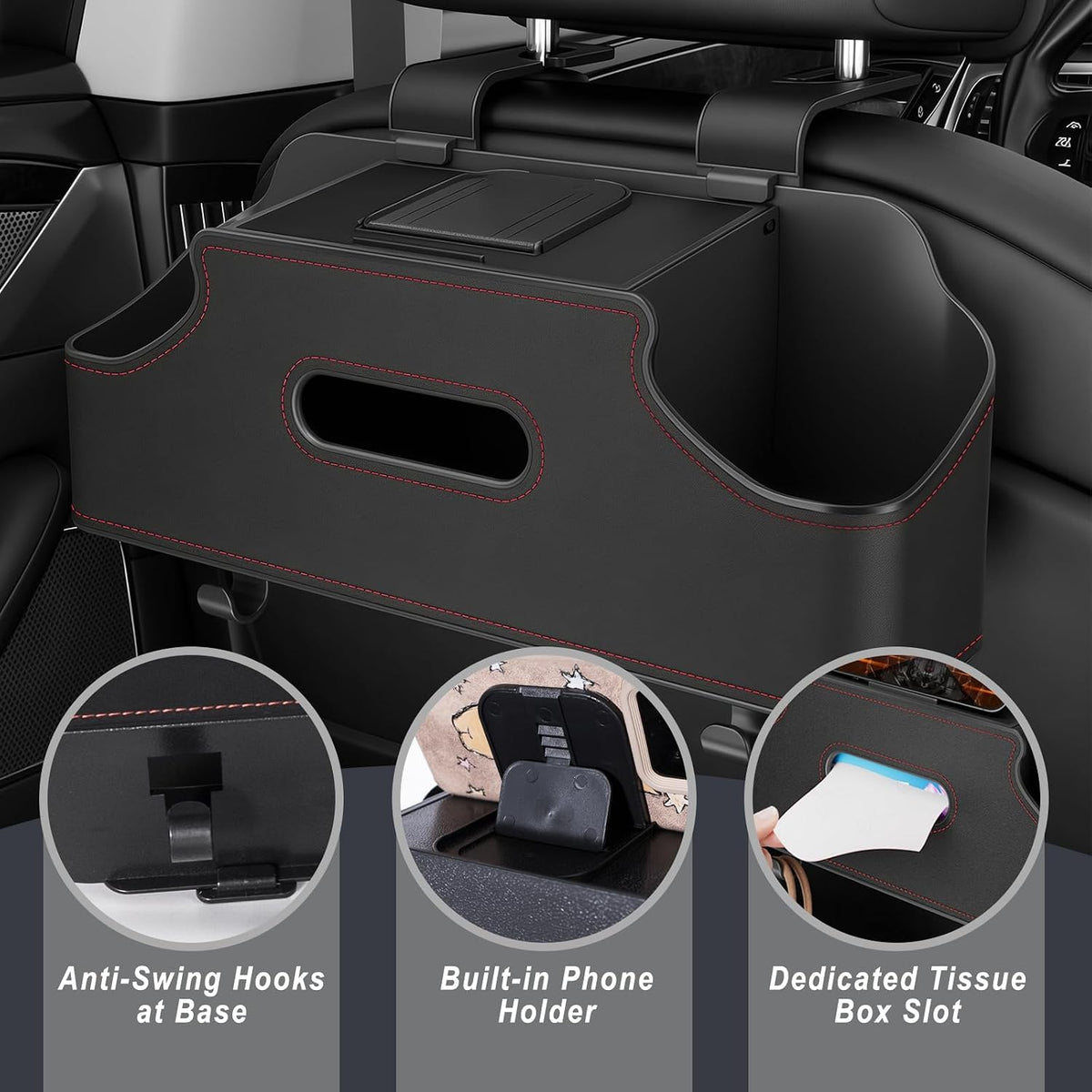 Backseat Car Organizer with Cup Holder, Car Seat Back Organizer, Black