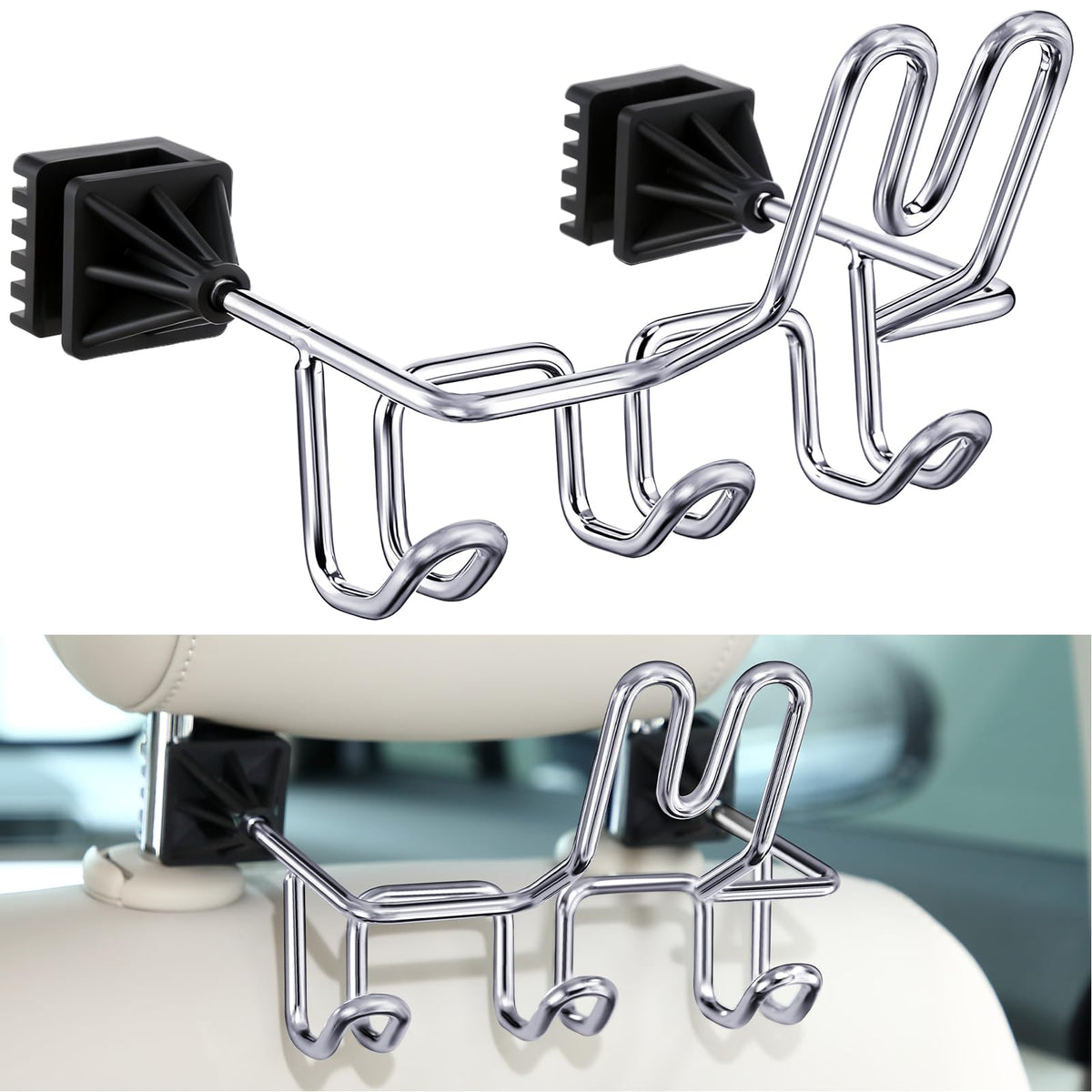 Hard Hat Holder for Truck Car Helmet Organizer, Triple Hooks, Black, 2 Pcs